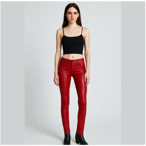 Danier Red Leather Low Rise Slim Straight Pants Size 4
